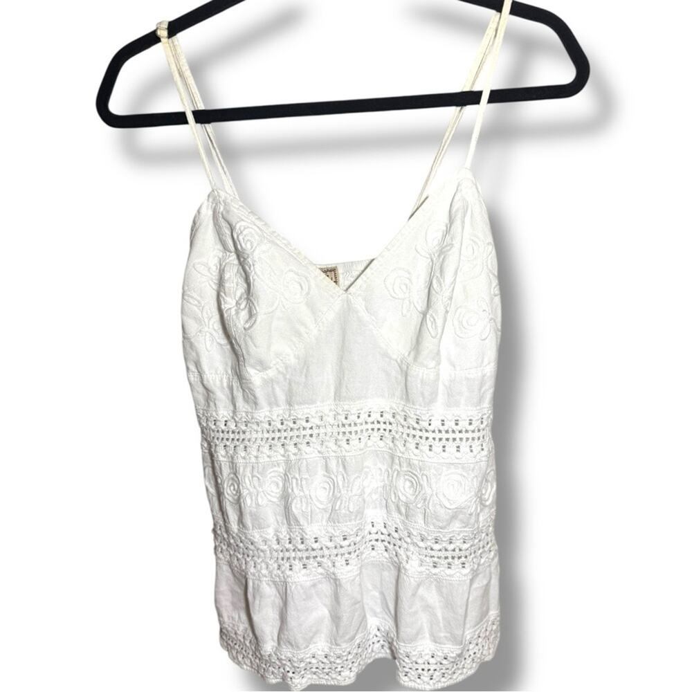 Scully Vintage White Boho Embroidered Peruvian Cotton Tank Top